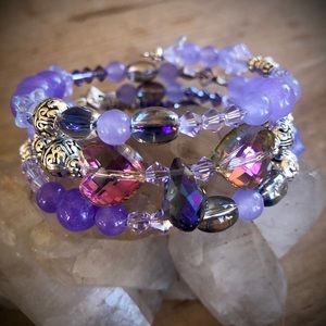 CUFF BRACELET ALEXANDRITE/CRYSTAL/TIBETAN BEADS